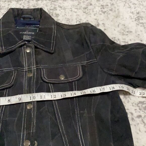 magazine genuine suede patch work croped size L black leather jacket - Picture 7 of 10